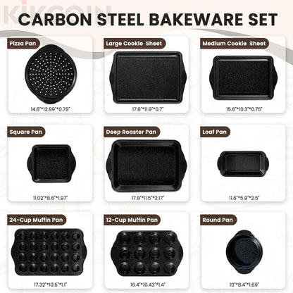 Kikcoin Bakeware Set, 21-Piece Baking Pans Set Kitchen Carbon Steel Baking Sheet Pans with Silicone Handles, Cookie Sheets Nonstick(Beige)