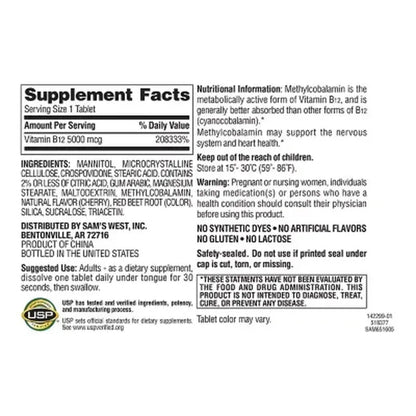 Member’s Mark Vitamin B12 Quick Dissolve Tablets, 5000 mcg, Cherry, 300 ct.