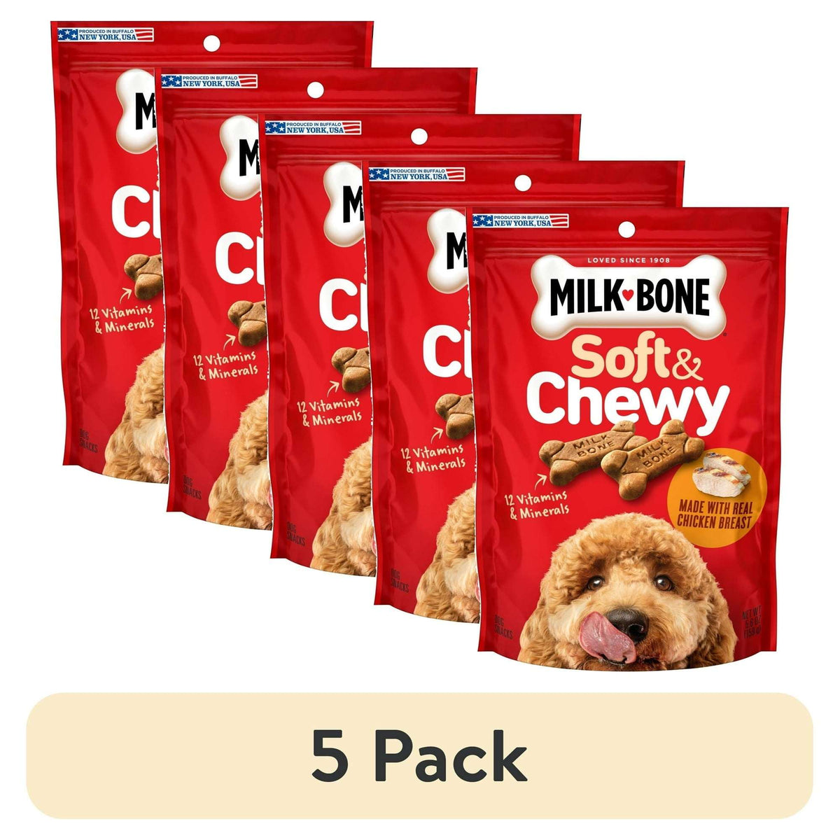 Milk Bone Soft & Chewy Dog Treats, Made with Real Chicken, 5.6 oz Pouch
