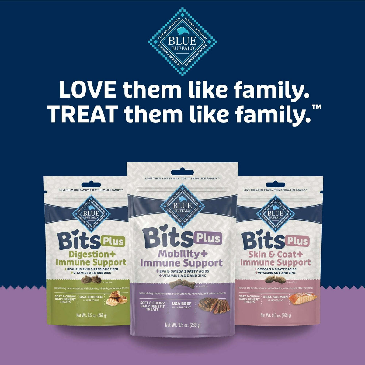 Blue Buffalo BLUE Bits Plus Mobility and Immune Support Daily Benefit Dog Treats, Soft & Chewy Morsels, 9.5-oz. Bag