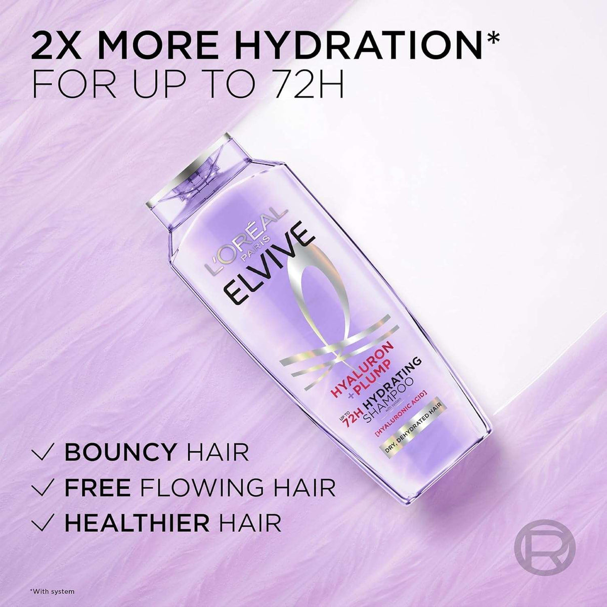 L'Oreal Paris Elvive Hyaluron Plump Hydrating Shampoo for Dehydrated, Dry Hair Infused with Hyaluronic Acid Care Complex, Paraben-Free, 12.6 Fl Oz