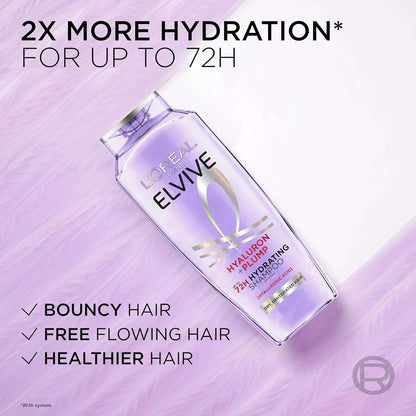 L'Oreal Paris Elvive Hyaluron Plump Hydrating Shampoo for Dehydrated, Dry Hair Infused with Hyaluronic Acid Care Complex, Paraben-Free, 12.6 Fl Oz