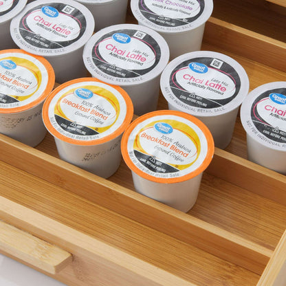 Better Homes & Gardens 25 Capacity 3" H Bamboo K-Cup and Beverage Organizer, Natural, Made for Kitchen Organization and Accessibility