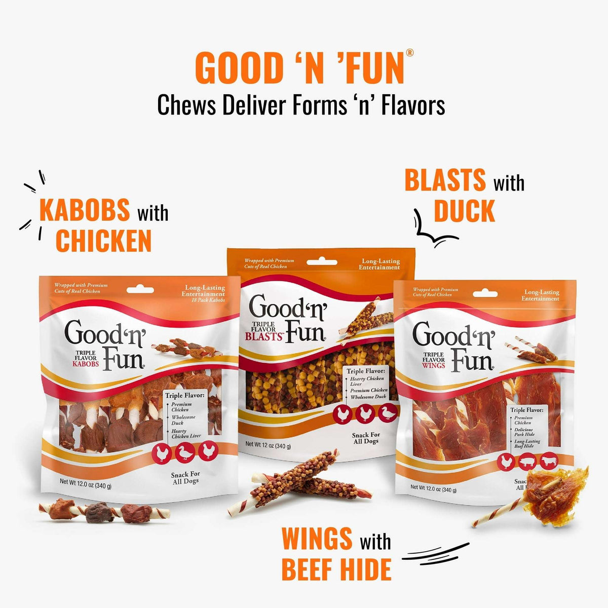 Good 'n' Fun Triple Flavor Kabobs, Rawhide Chews for All Dogs
