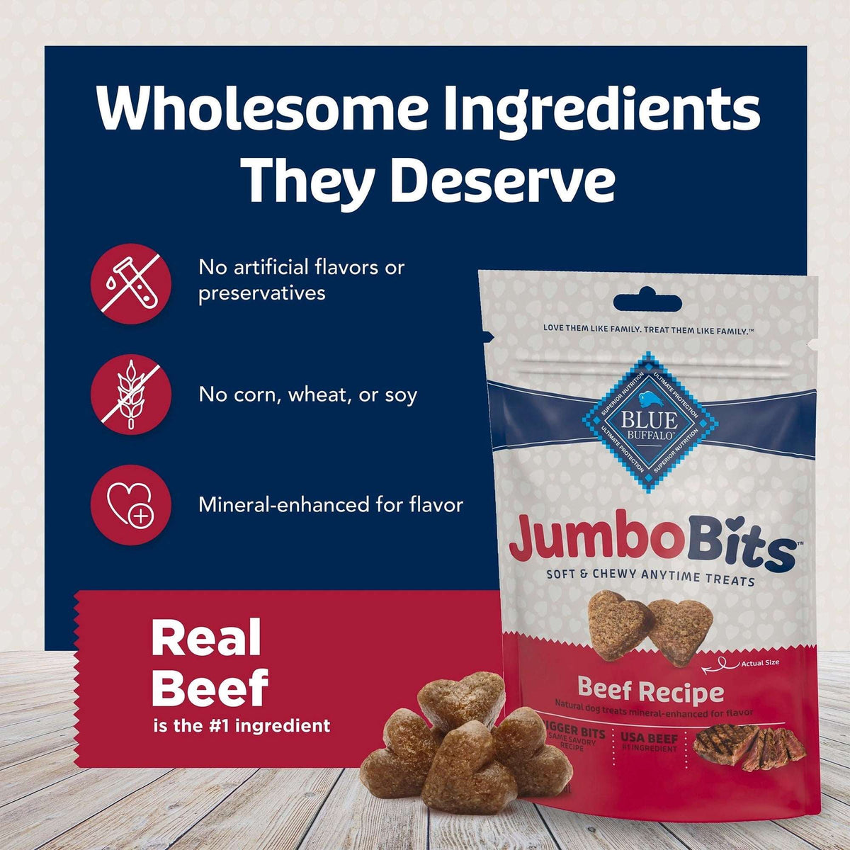 Blue Buffalo Jumbo Bits Beef Recipe, Soft & Chewy Natural Dog Treats, 11 oz. Bag