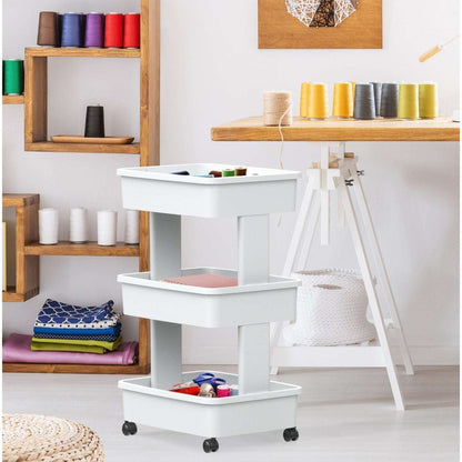 Mainstays 3-Tier Plastic Rolling Laundry Cart, Arctic White