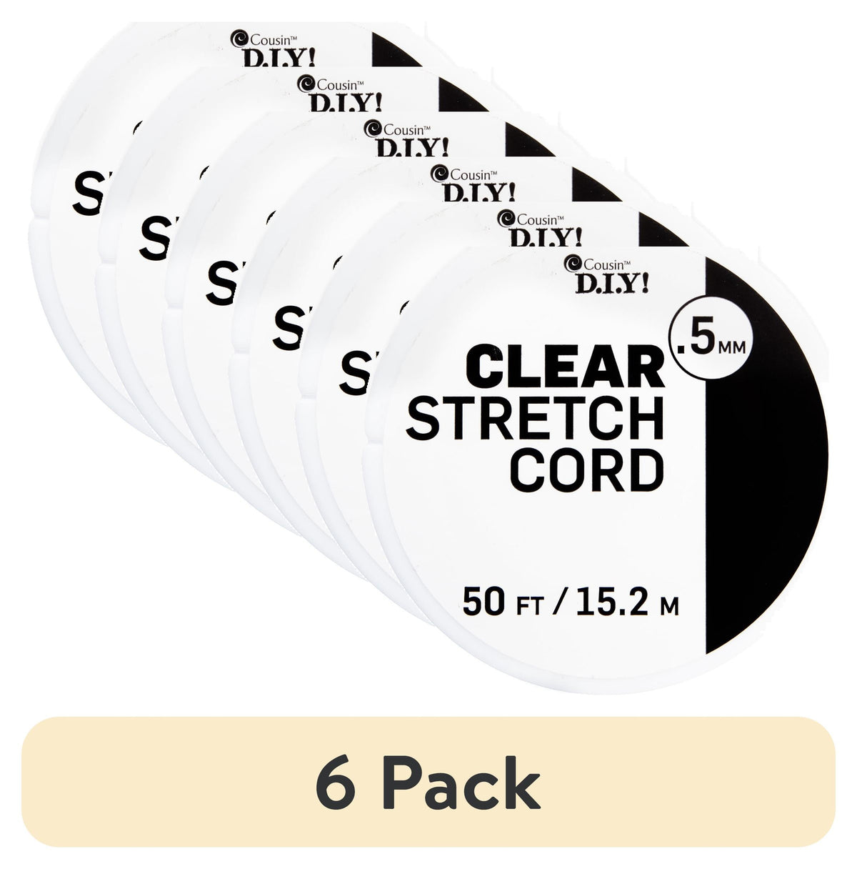 (6 pack) Cousin DIY 0.5 mm Clear Elastic Stretch Cord, 50 ft Roll, Jewelry Making