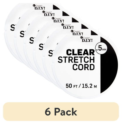 (6 pack) Cousin DIY 0.5 mm Clear Elastic Stretch Cord, 50 ft Roll, Jewelry Making