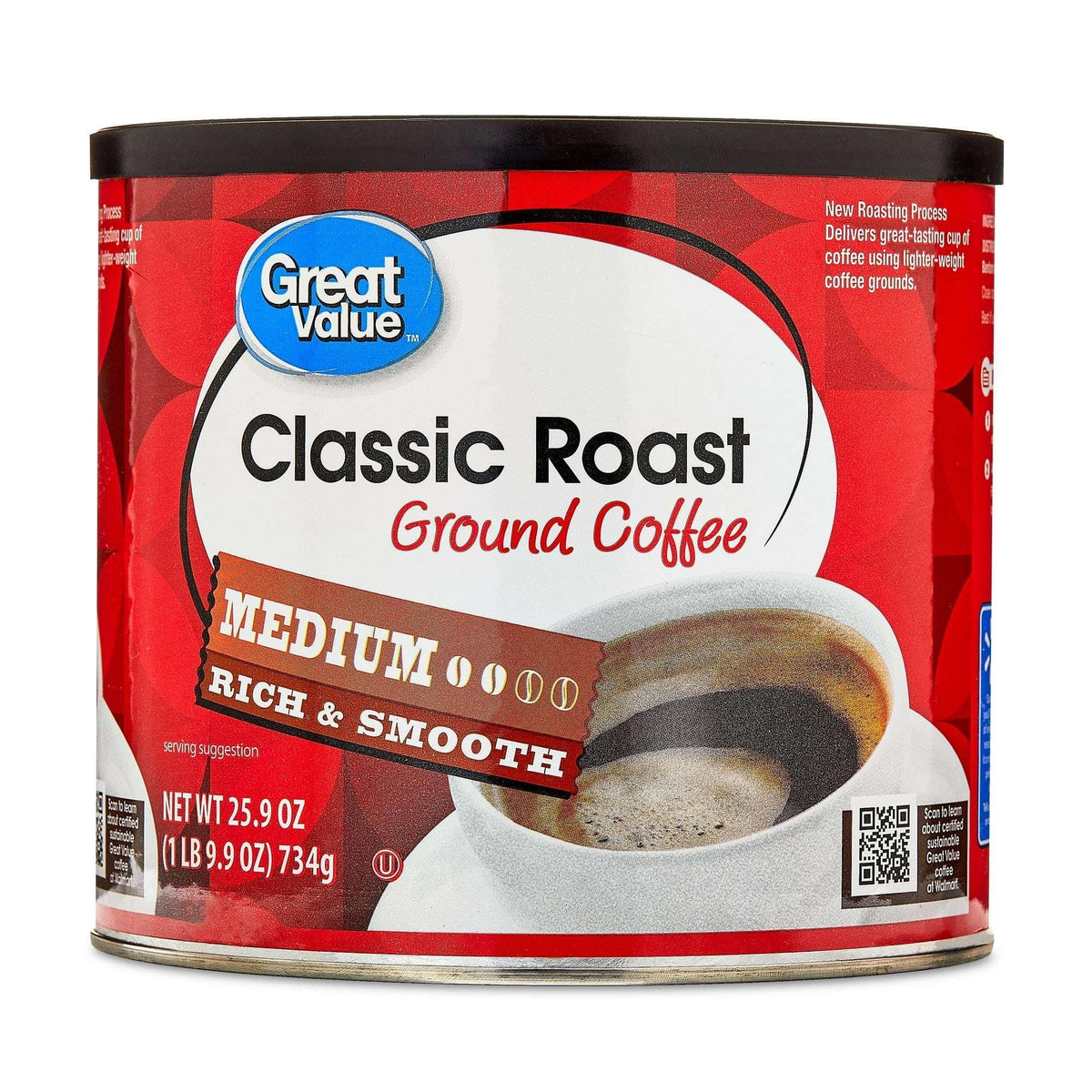 Great Value Decaf Classic Medium Roast Ground Coffee, 25.9 oz