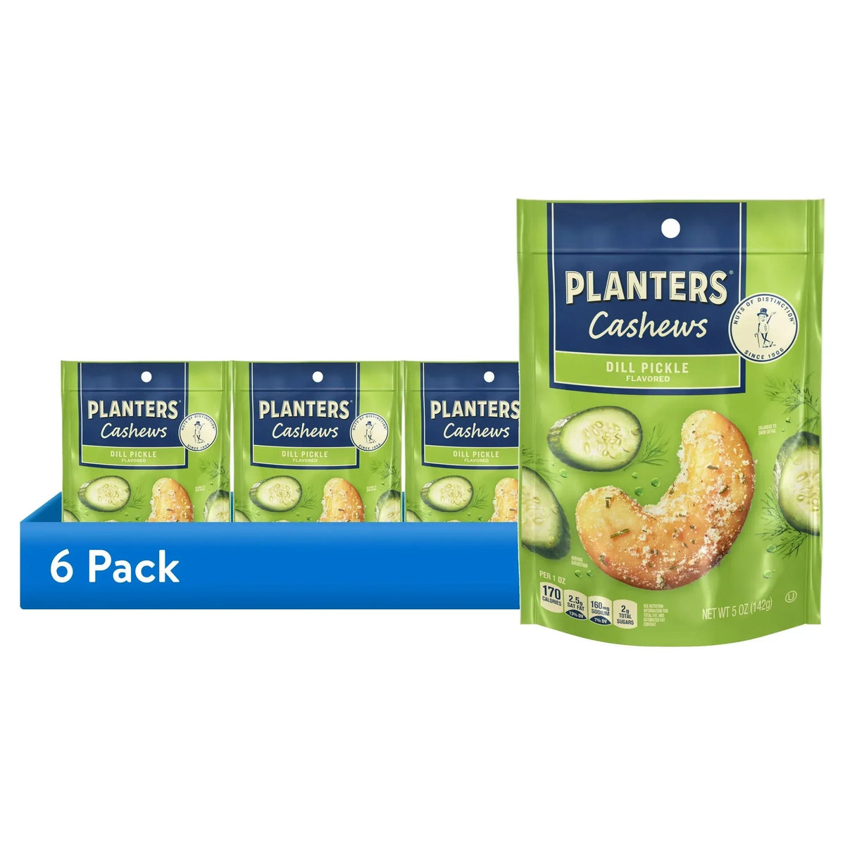PLANTERS Whole Cashews Dill Pickle Flavored, Party Snacks, Plant Based Protein 5 oz Plastic Bag