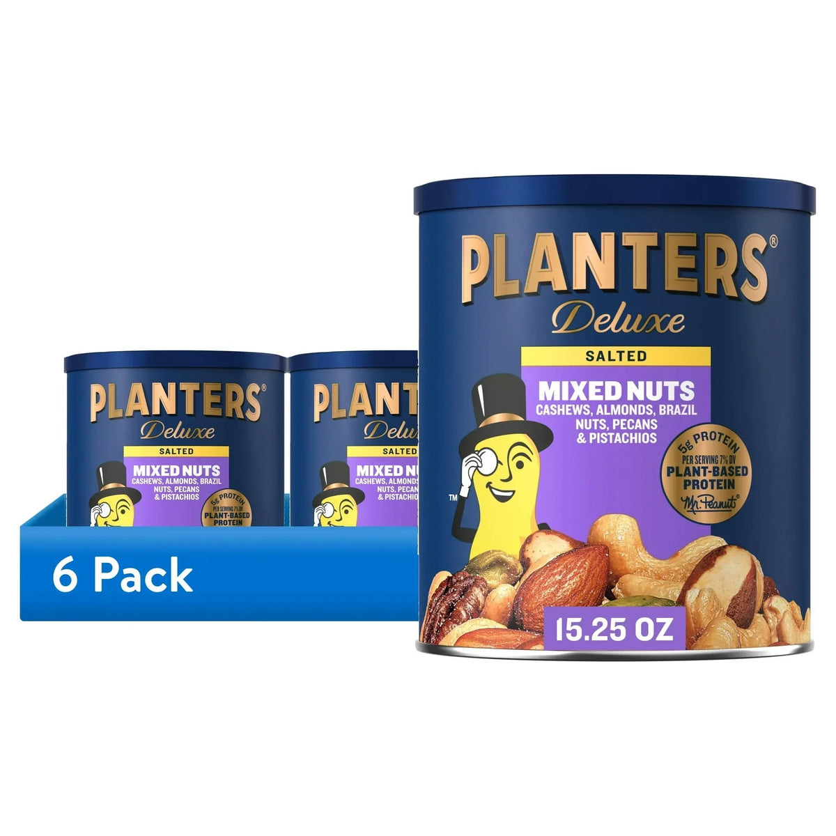 Planters Deluxe Mixed Nuts with Hazelnuts, Plant Based Protein, 15.25 oz Canister