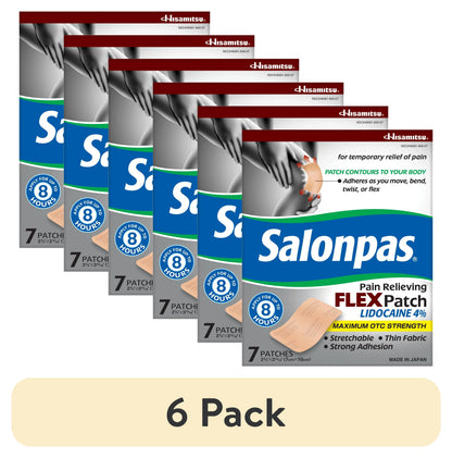 Salonpas Maximum Strength Flex Pain Relief Patch Lidocaine 4%, 8 Hours, Thin, Flexible, 7 Count
