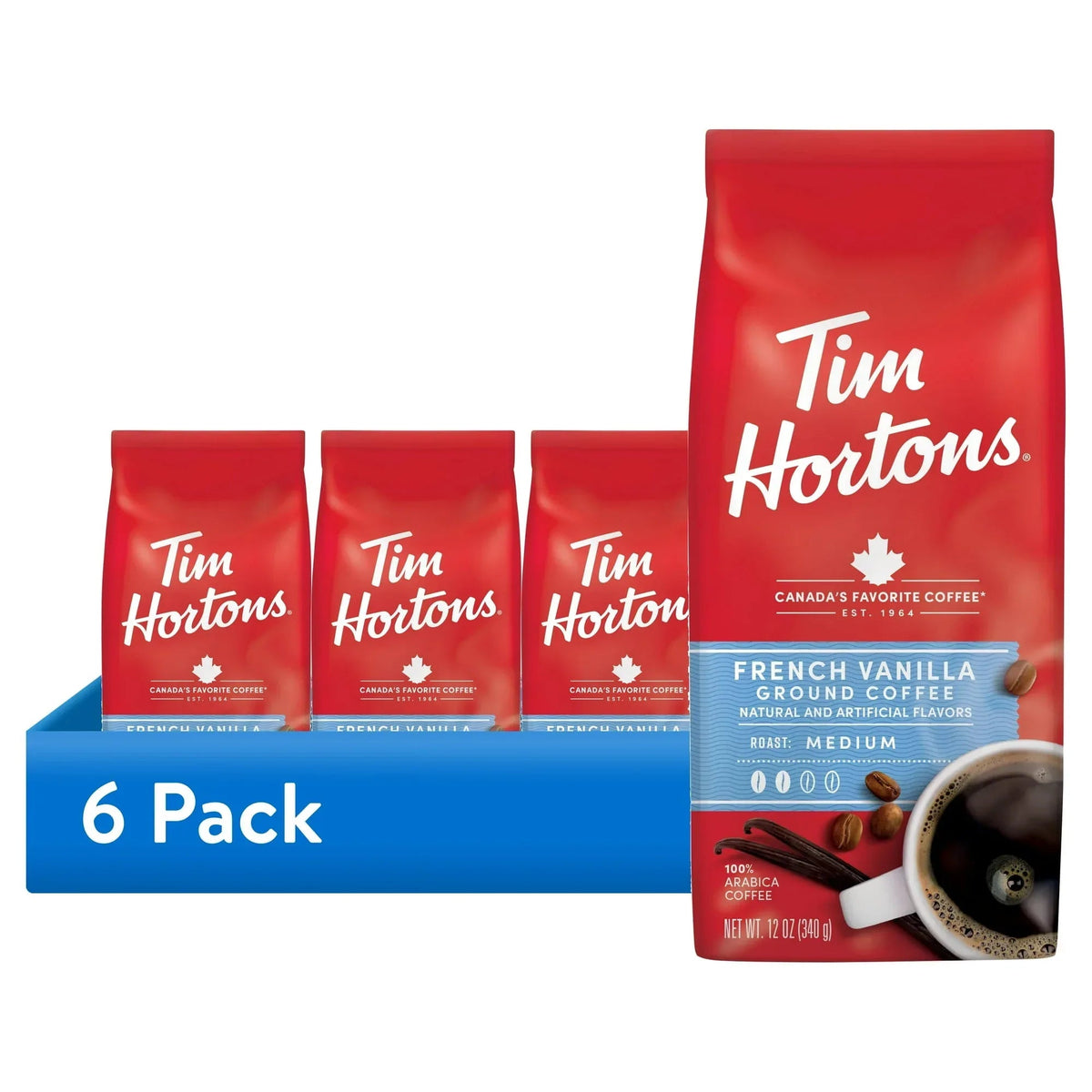 Tim Hortons French Vanilla Flavored Coffee, Medium Roast Ground Arabica, 12 oz Bag