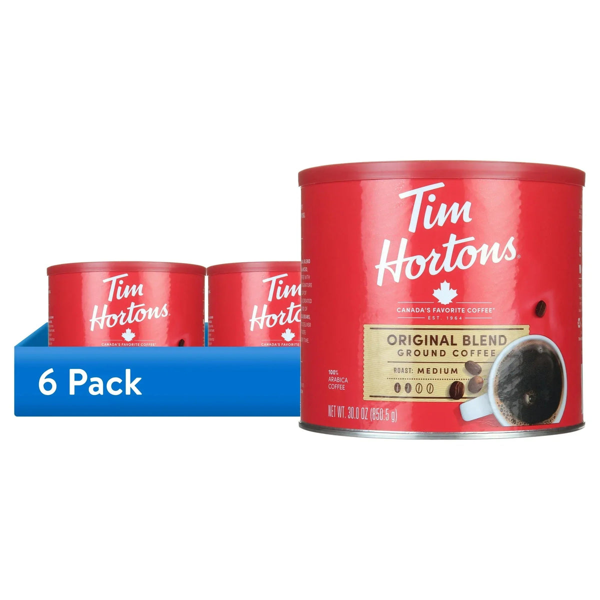 (Single) Tim Hortons Original Blend Ground Coffee, 100% Arabica Medium Roast, 30 oz Canister