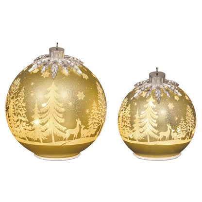 6.5" & 8.5" Rotating Glass Ornament Decor with LED Lights, Set of 2