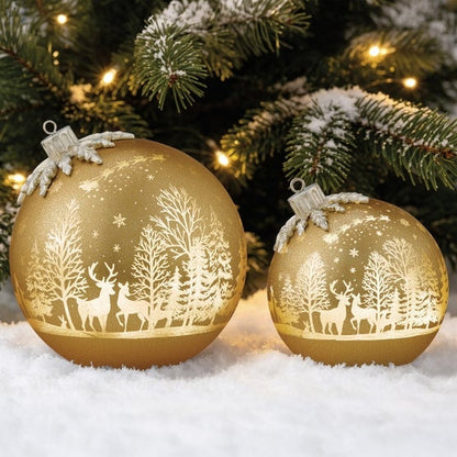 6.5" & 8.5" Rotating Glass Ornament Decor with LED Lights, Set of 2