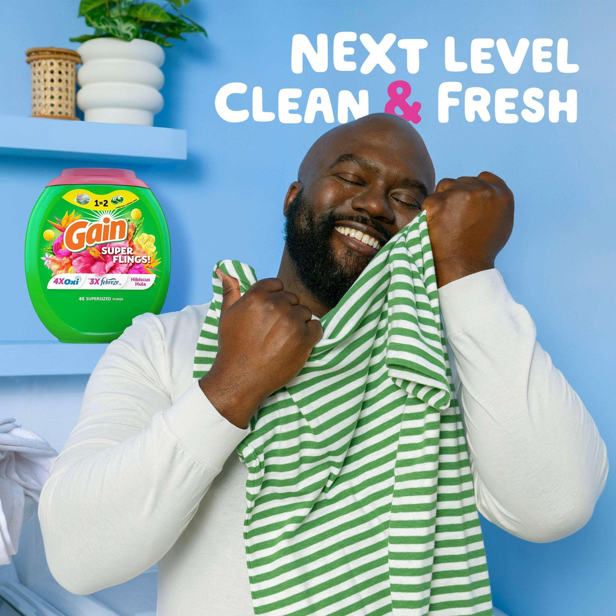 Gain Happy Super-Sized Flings Laundry Detergent Packs, Hibiscus Hula Scent, 18 Count