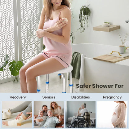 Naipo Shower Chair Bathtub Stool Seat w/ Anti-Slip Rubber, Adjustable Lightweight for Seniors, Disabled, Handicap, Tool-Free Assembly, Blue