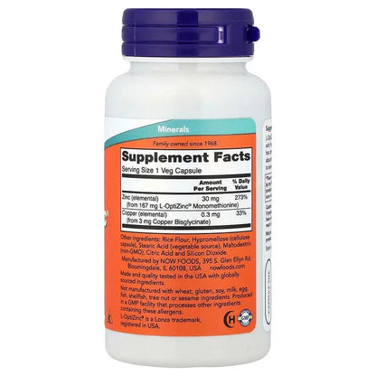 NOW Foods, L-OptiZinc®, 100 Veg Capsules