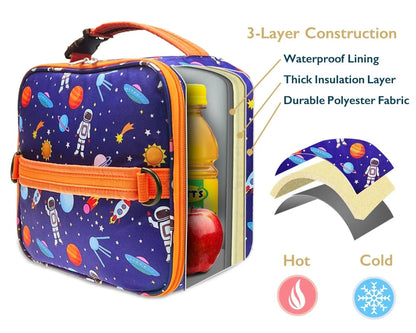ComfiTime Lunch Bag for Kids – Insulated Lunch Box for Girls and Boys, Cute Reusable Cooler Bag with Zipper Pockets, Bottle Holder, Padded Handles and Shoulder Strap (Blue Camouflage)
