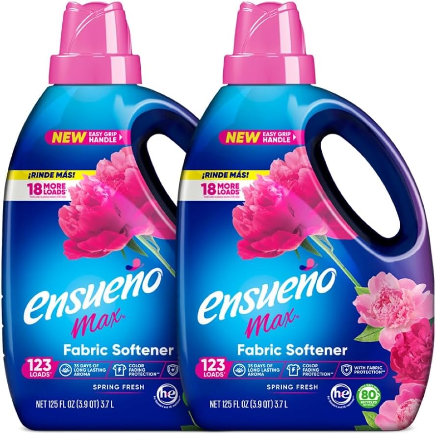Ensueño Max Liquid Fabric Softener - Spring Fresh Scent - 125 fl oz - Color-Safe Fabric Softener Liquid - Softens 147 Loads - Reduces Wrinkles & Static