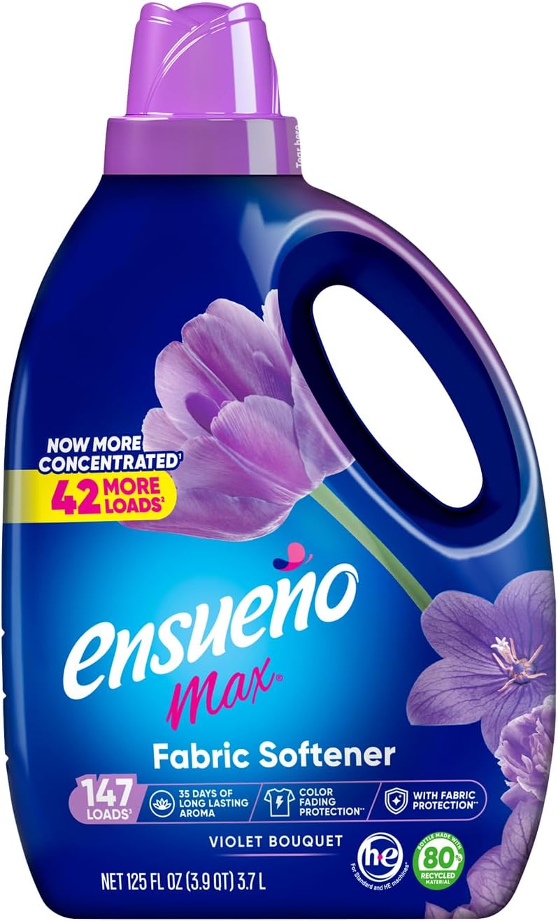 Ensueño Max Liquid Fabric Softener - Spring Fresh Scent - 125 fl oz - Color-Safe Fabric Softener Liquid - Softens 147 Loads - Reduces Wrinkles & Static