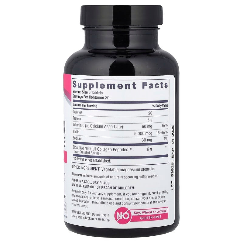 NeoCell, Grassfed Collagen Peptides + Vitamin C & Biotin, Tablets