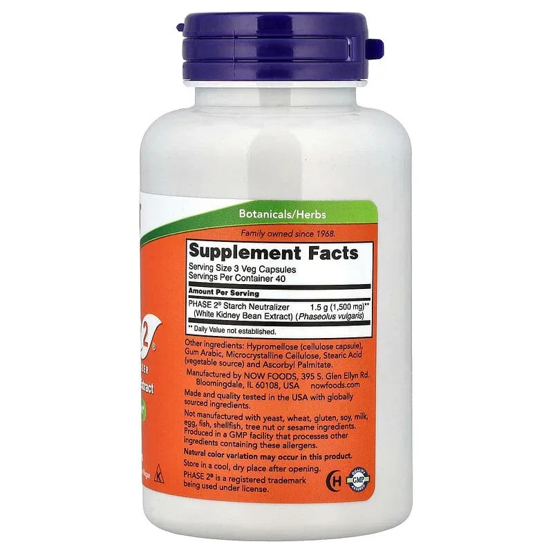 NOW Foods, Phase 2®, Starch Neutralizer, 500 mg, 120 Veg Capsules
