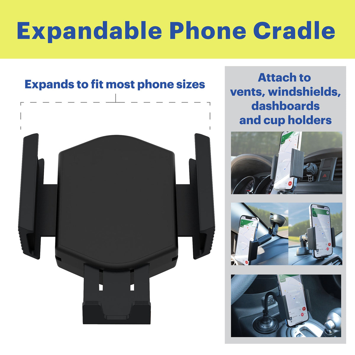 onn. 7-in-1 Universal Car Phone Mount Kit, Cup Holder, Vent, Dash, Windshield with Adjustable Ball Joint
