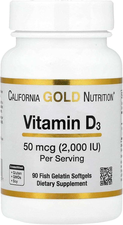 California Gold Nutrition, Vitamin D3, 125 mcg (5,000 IU), 90 Fish Gelatin Softgels