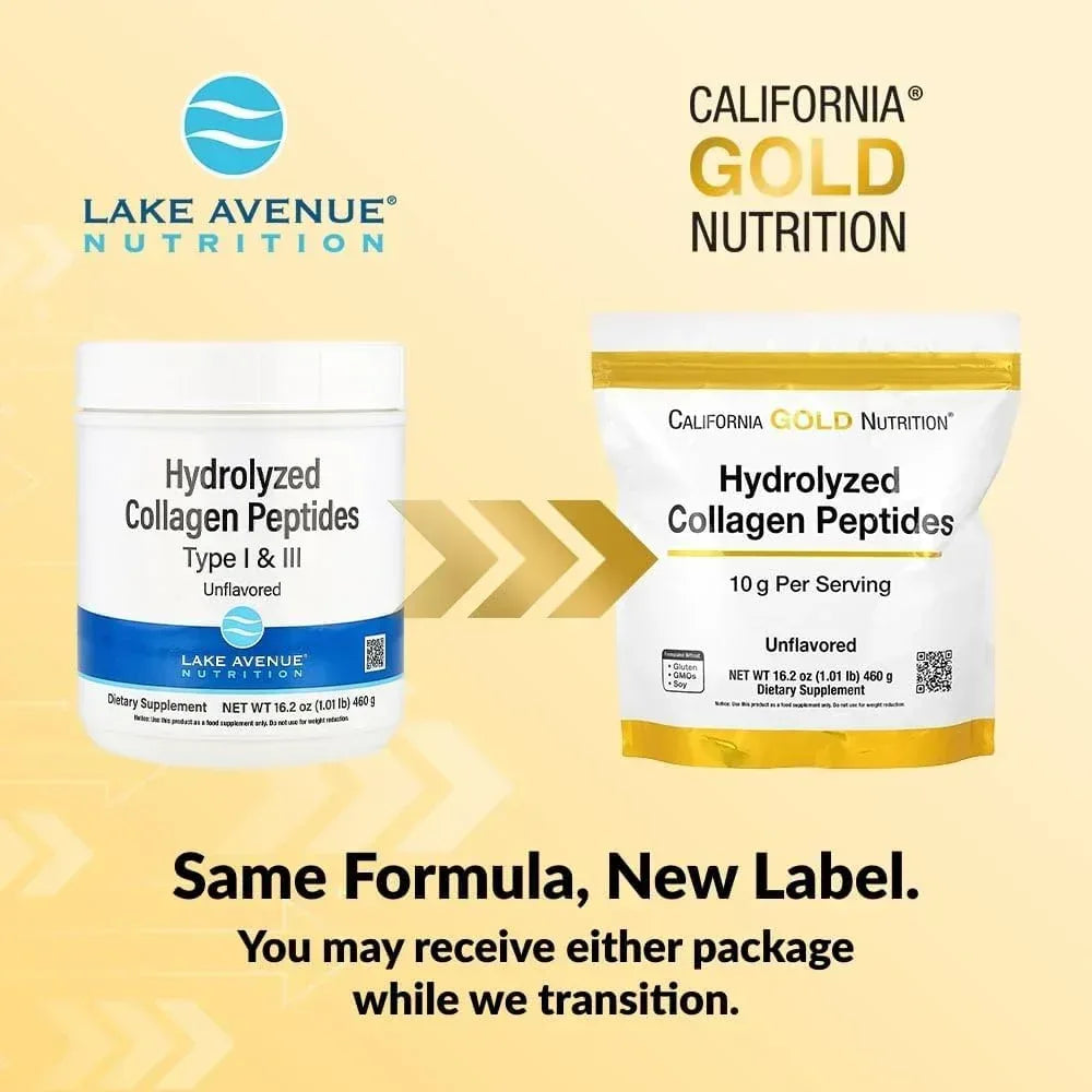 California Gold Nutrition Hydrolyzed Collagen Peptides, Type I & III, Unflavored, 7.05 oz (200 g)