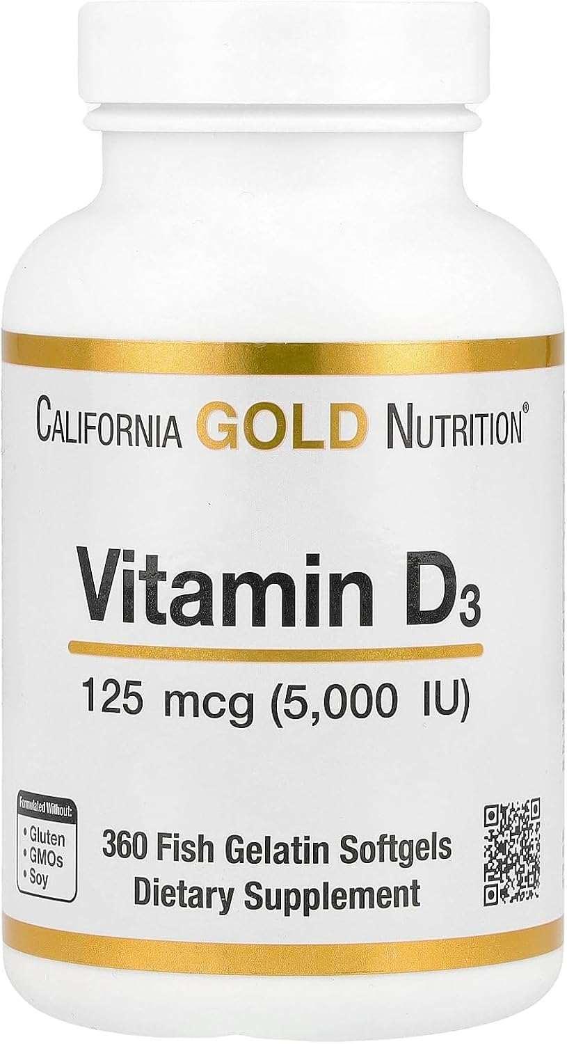 California Gold Nutrition, Vitamin D3, 125 mcg (5,000 IU), 90 Fish Gelatin Softgels