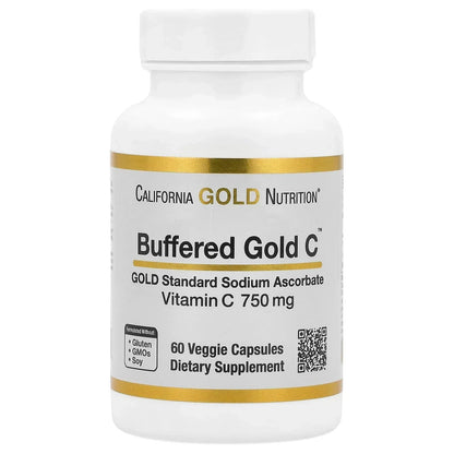 California Gold Nutrition Buffered Gold C, Gold Standard Sodium Ascorbate (Vitamin C), 60 Veggie Capsules