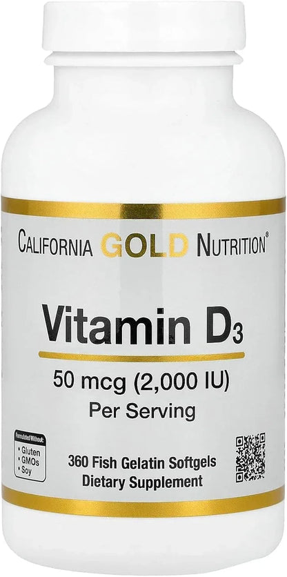 California Gold Nutrition, Vitamin D3, 125 mcg (5,000 IU), 90 Fish Gelatin Softgels