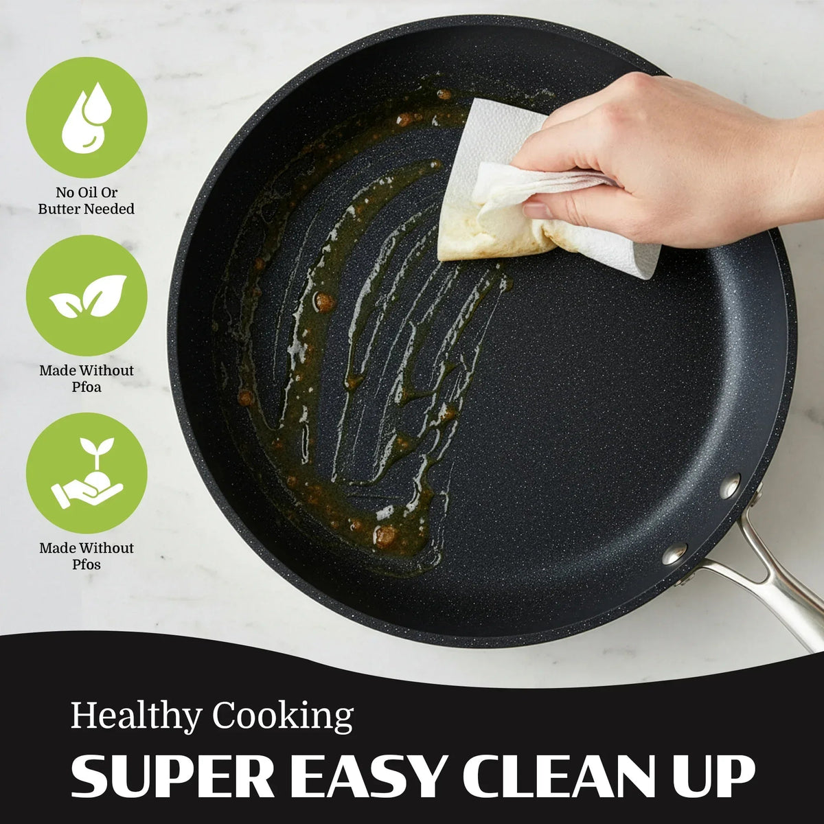 Granitestone 3 Pc Nonstick Frying Pan Set, 8" 10" 12" Frying Pans, Easy Clean Ceramic Frying Pan, Egg Omelet Pan Set, Oven & Dishwasher Safe Skillet, Black