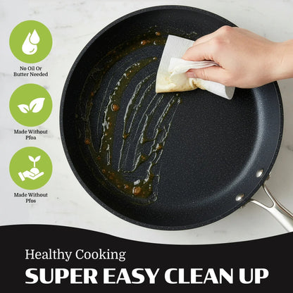 Granitestone 3 Pc Nonstick Frying Pan Set, 8" 10" 12" Frying Pans, Easy Clean Ceramic Frying Pan, Egg Omelet Pan Set, Oven & Dishwasher Safe Skillet, Black