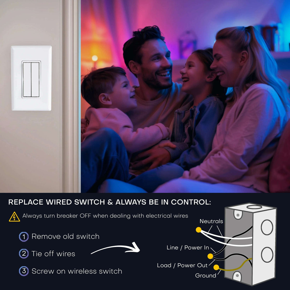 RunLessWire Click for Philips Hue Wireless Battery-Free Smart Dimming Light Switch- Brown