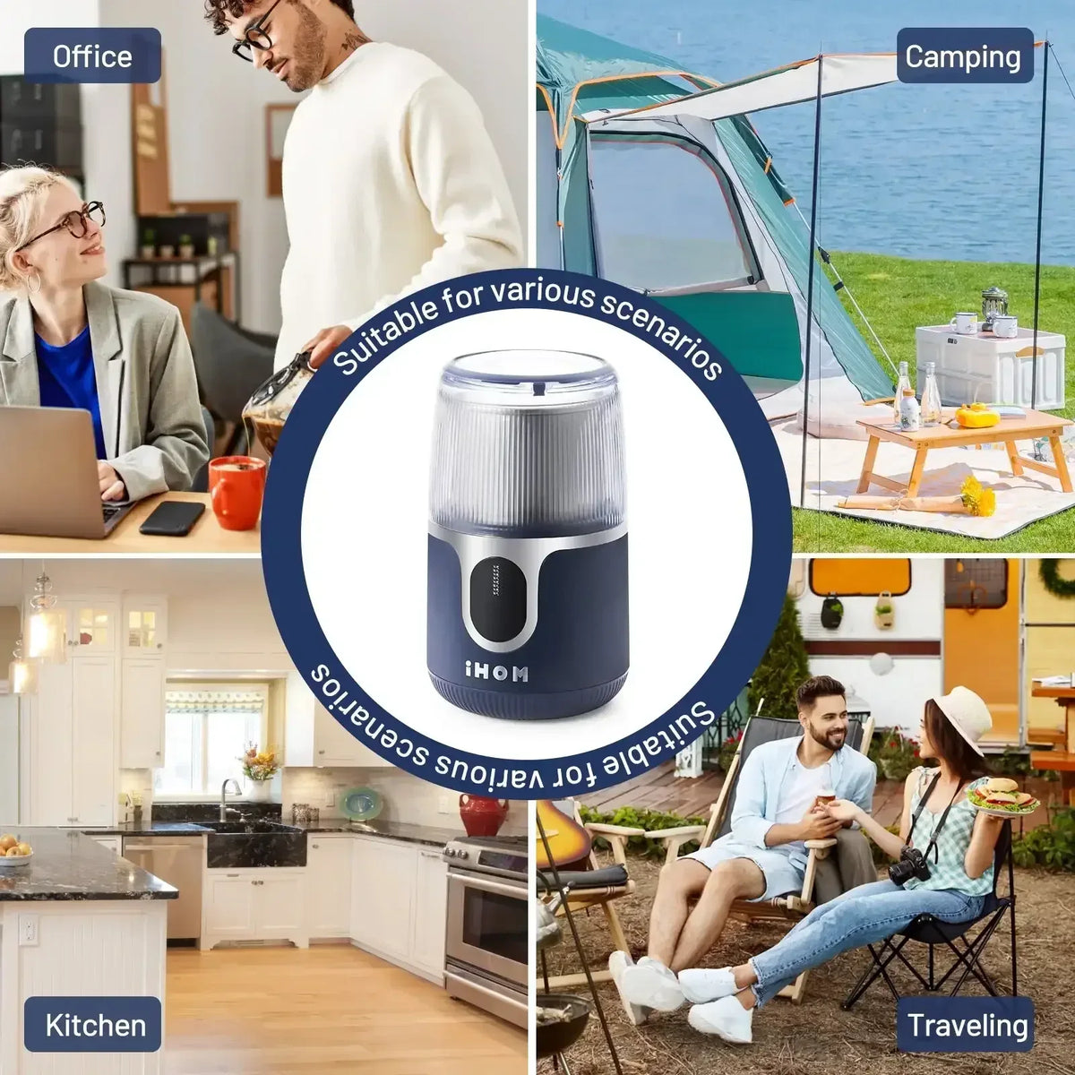 Atilioo Coffee Grinder, Cordless Electric Spice Herb Grinder with Stainless Steel Blades, Low Noise, Ideal for Home/Travel/Camping, Blue