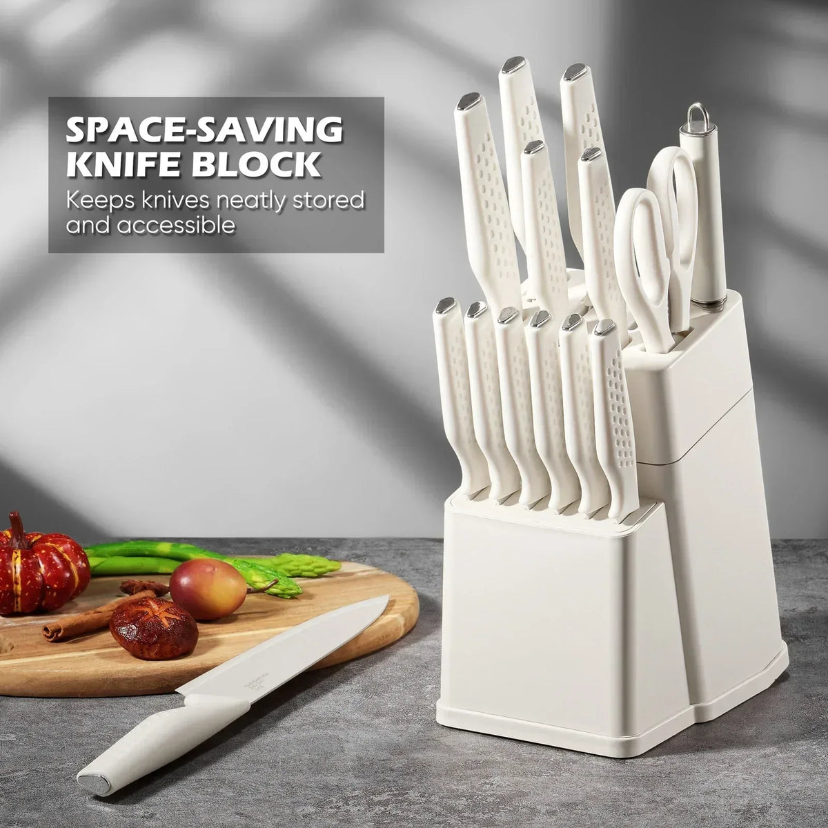 Vesteel Knife Block Set for Kitchen, 15-Piece High Carbon Stainless Steel Knives Set with Ergonomic Handle, Ultra-sharp & Rust Resistant