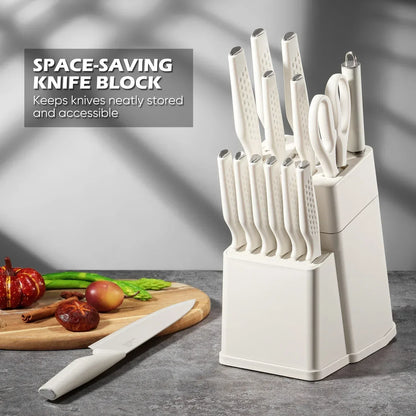 Vesteel Knife Block Set for Kitchen, 15-Piece High Carbon Stainless Steel Knives Set with Ergonomic Handle, Ultra-sharp & Rust Resistant