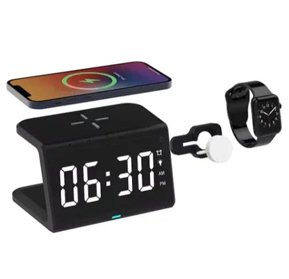 Smartpoint Wireless 4-in-1 Charging Station and Alarm Clock with Night Light