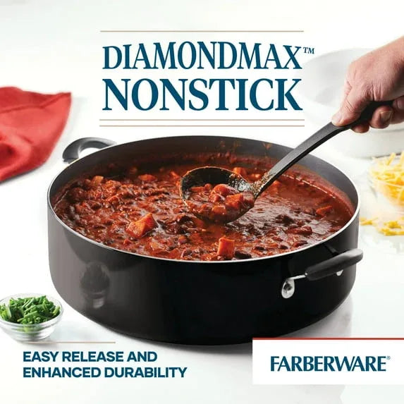 Farberware Easy Clean 14 Inch Nonstick One-Pot / Stockpot / Dutch Oven Family Braising Pan with Lid, Dishwasher Safe, Black
