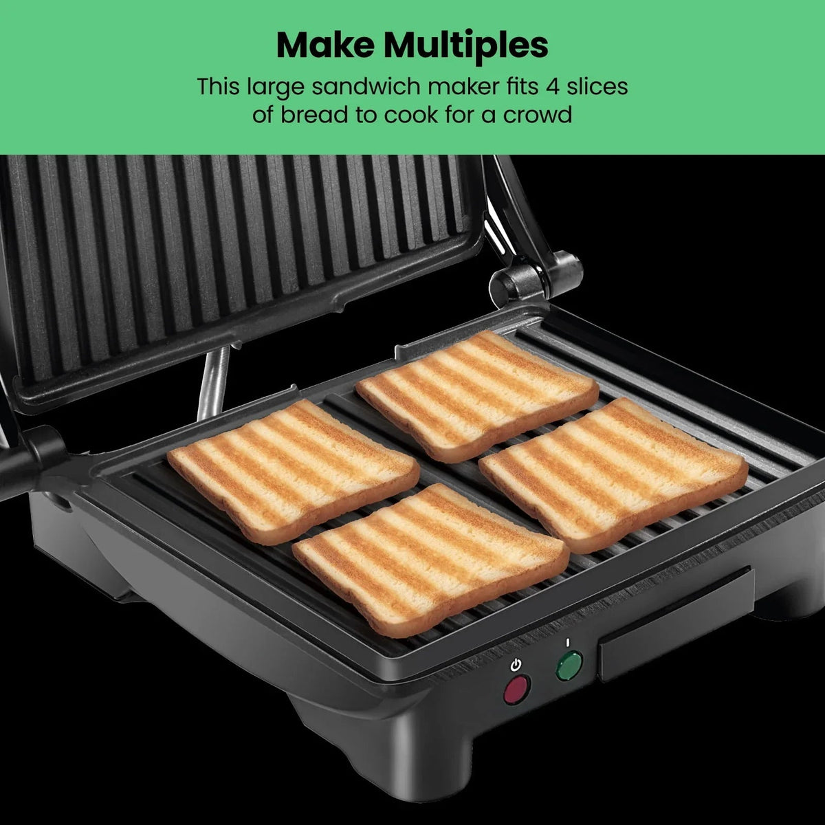 Chefman 3-in-1 Panini Press & Grill, 4-Slice Non-Stick, Opens Flat - Stainless Steel