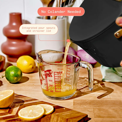 Beautiful 8 Quart Ceramic Non-Stick Stock Pot with Strainer Lid, Black Sesame by Drew Barrymore