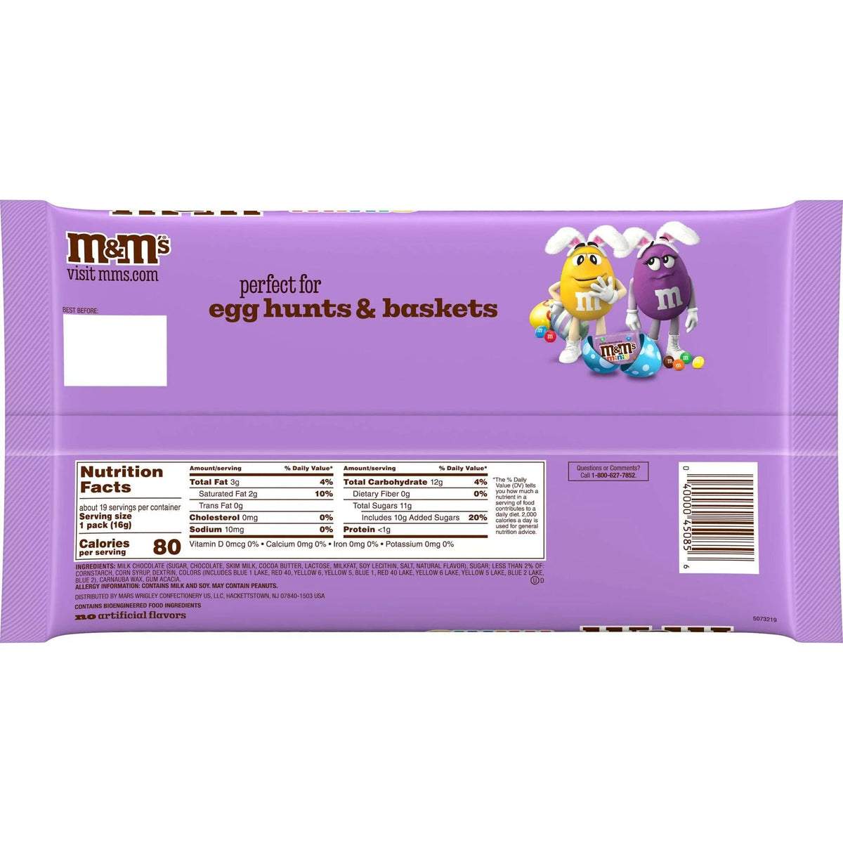 M&M'S Milk Chocolate Easter Candy, Chocolate for Easter Basket Stuffers, Eggs, 10 Ounce Bag