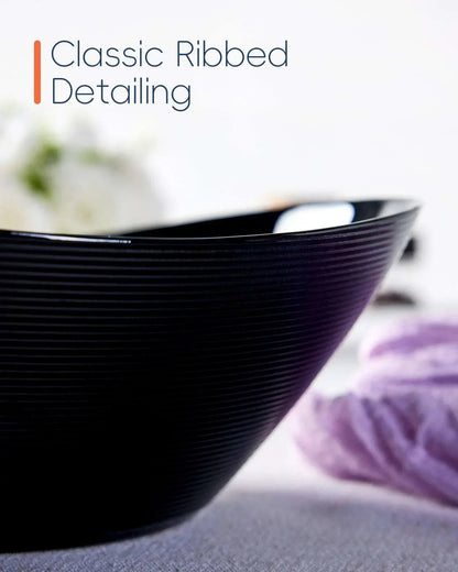 LaGlint 66 OZ Large Salad Bowl Set of 2, Opal Glass 10 inch Lightweight Serving Dishes for Salad, Fruit, Kitchen Microwave & Dishwasher Safe, Oval Shape Black