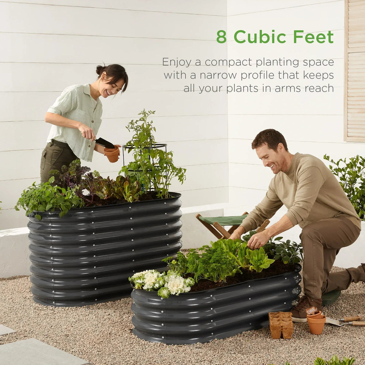 Best Choice Products 4x2x1ft Outdoor Raised Metal Oval Garden Bed, Planter Box for Vegetables, Flowers - Charcoal