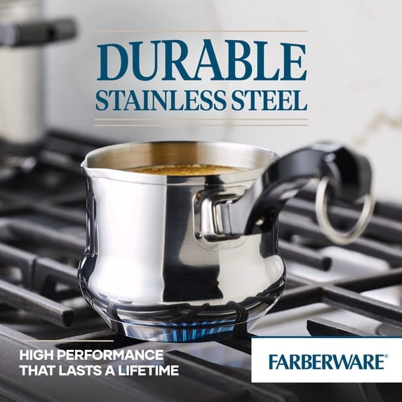 Farberware Classic Series 0.625 Quart Stainless Steel Butter Warmer Melting Pot Induction Compatible, Metal Utensil and Dishwasher Safe, Stainless Steel