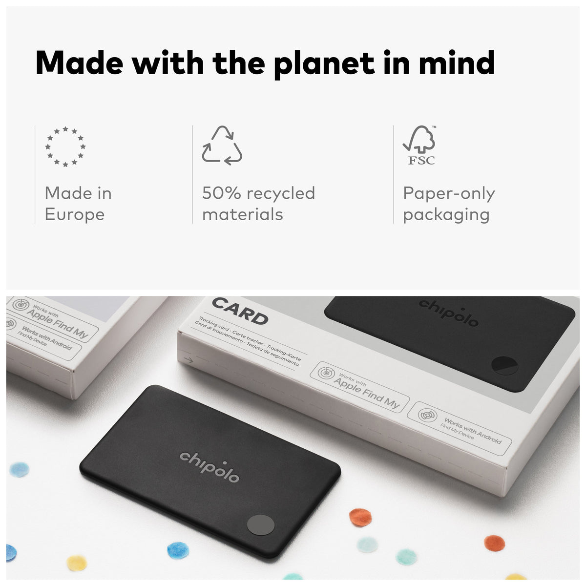 Chipolo CARD - Rechargeable Wallet Tracker Card, Bluetooth Tracker, Item Locator, Passport Finder Compatible with Apple Find My or Find Hub with Call Your Phone & Out of Range Alerts for Android