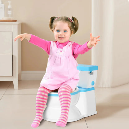 2-in-1 Toddler Potty Training Toilet with Flushing Sound,Blue – Detachable Seat for Boys & Girls, Wipes & Toilet Paper Storage, Easy Clean